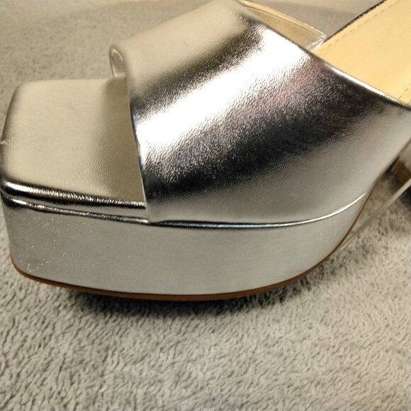 Modatope Womens Platform Sandals Silver Metallic Chunky Heels Ankle Strap Size 9 - Picture 11 of 16